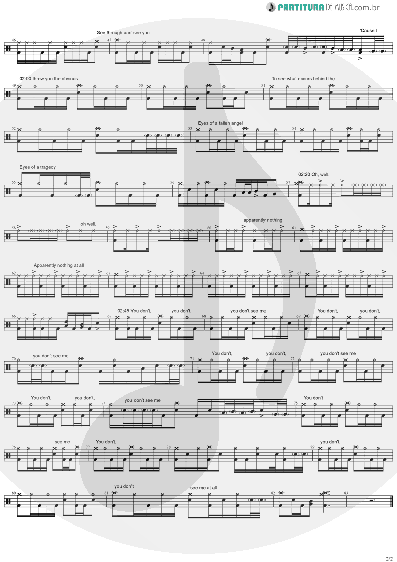 Partitura de musica de Bateria - 3 Libras | A Perfect Circle | Mer de Noms 2000 - pag 2