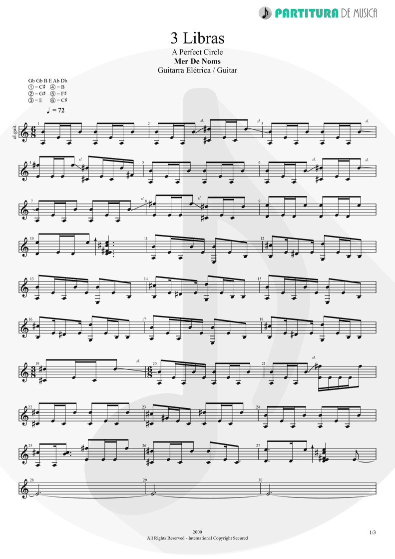 Partitura de musica de Guitarra Elétrica - 3 Libras | A Perfect Circle | Mer de Noms 2000 - pag 1