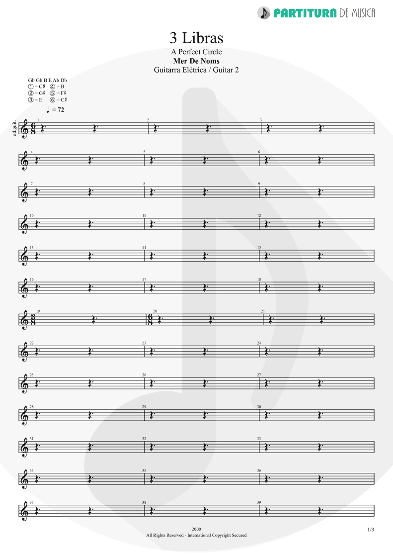 Partitura de musica de Guitarra Elétrica - 3 Libras | A Perfect Circle | Mer de Noms 2000 - pag 1