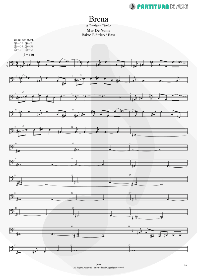 Partitura de musica de Baixo Elétrico - Brena | A Perfect Circle | Mer de Noms 2000 - pag 1