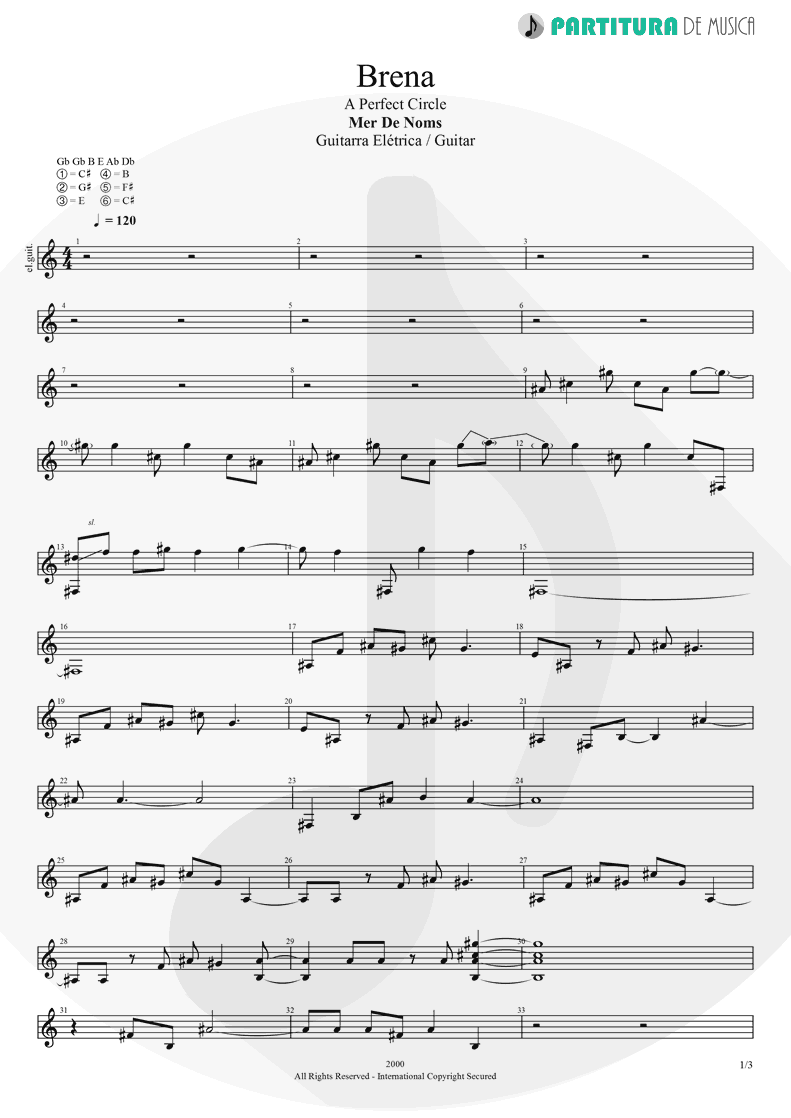 Partitura de musica de Guitarra Elétrica - Brena | A Perfect Circle | Mer de Noms 2000 - pag 1