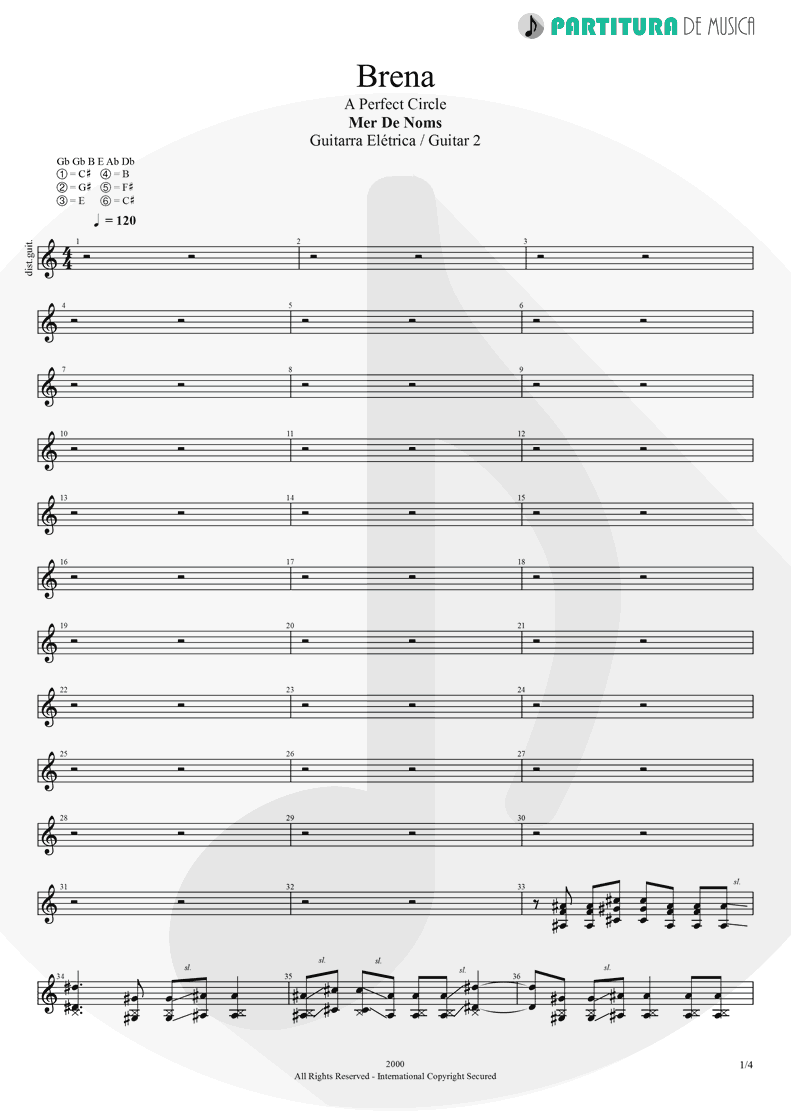 Partitura de musica de Guitarra Elétrica - Brena | A Perfect Circle | Mer de Noms 2000 - pag 1