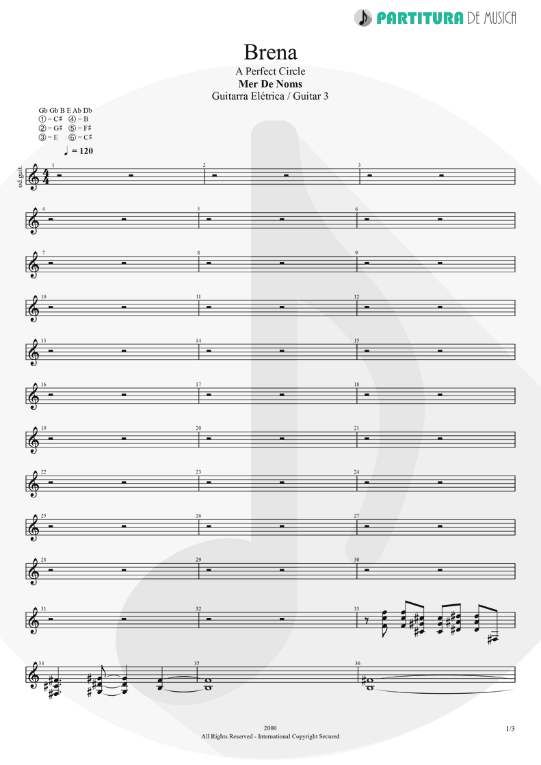 Partitura de musica de Guitarra Elétrica - Brena | A Perfect Circle | Mer de Noms 2000 - pag 1