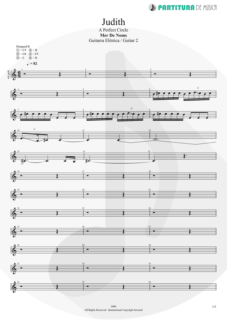 Partitura de musica de Guitarra Elétrica - Judith | A Perfect Circle | Mer de Noms 2000 - pag 1