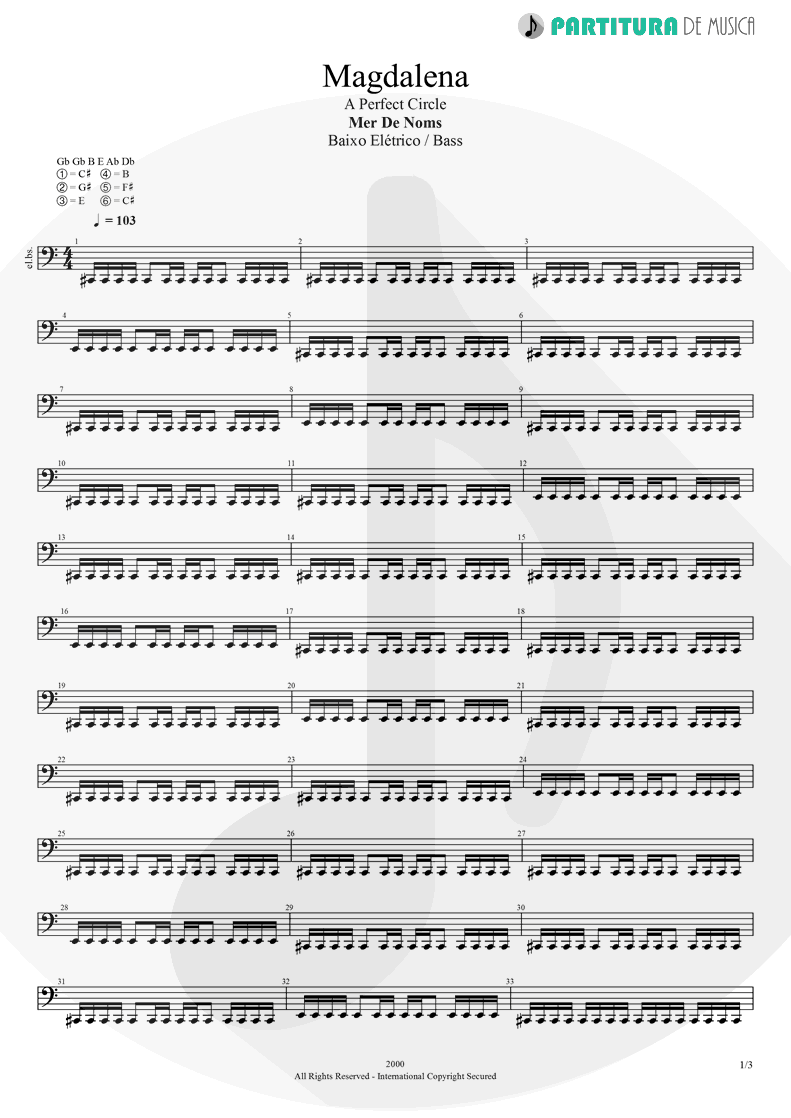 Partitura de musica de Baixo Elétrico - Magdalena | A Perfect Circle | Mer de Noms 2000 - pag 1