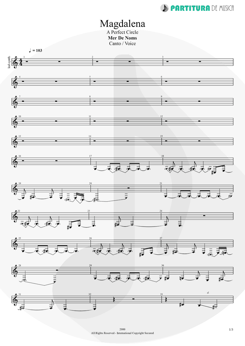 Partitura de musica de Canto - Magdalena | A Perfect Circle | Mer de Noms 2000 - pag 1