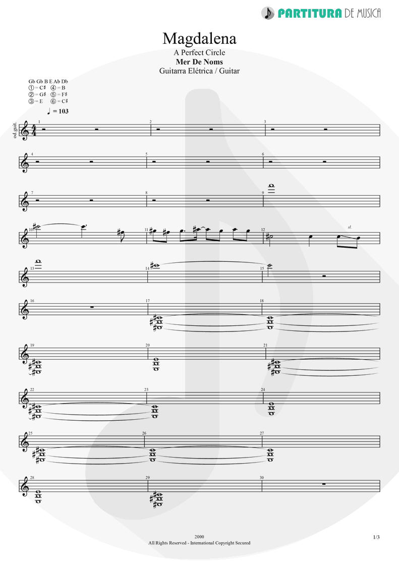 Partitura de musica de Guitarra Elétrica - Magdalena | A Perfect Circle | Mer de Noms 2000 - pag 1