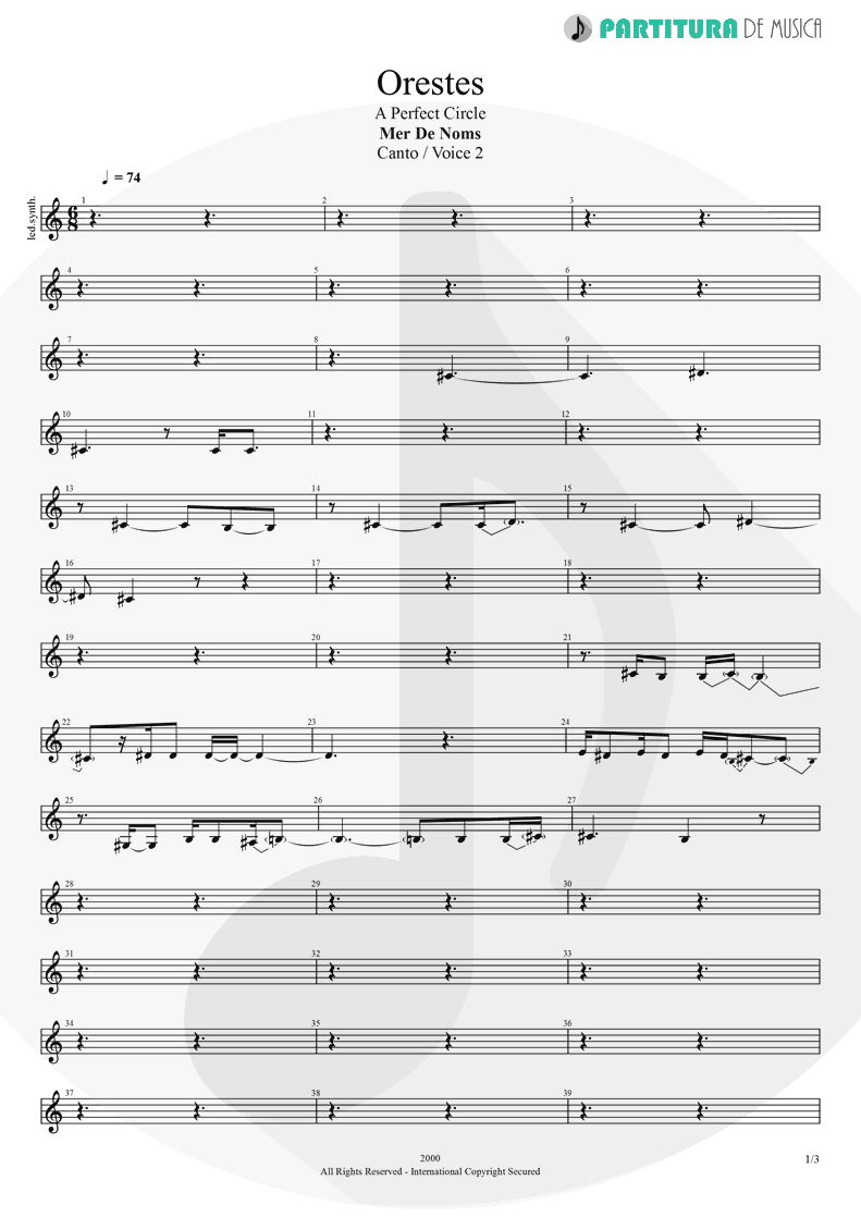 Partitura de musica de Canto - Orestes | A Perfect Circle | Mer de Noms 2000 - pag 1