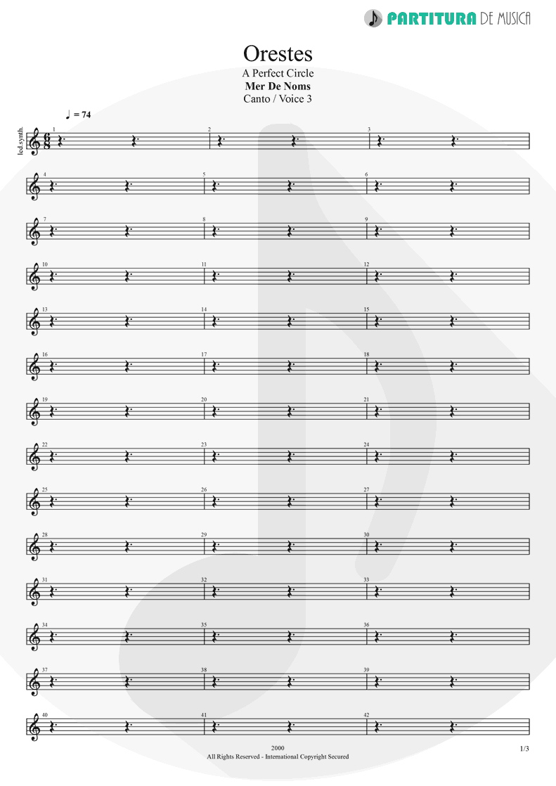 Partitura de musica de Canto - Orestes | A Perfect Circle | Mer de Noms 2000 - pag 1