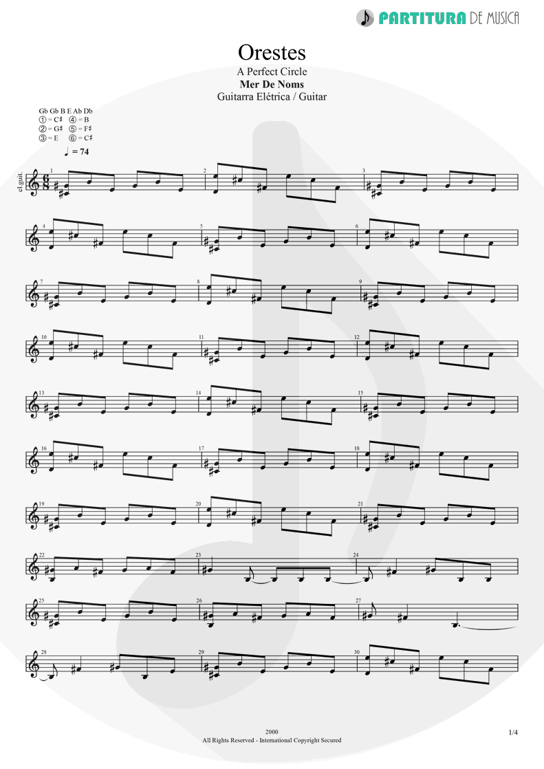 Partitura de musica de Guitarra Elétrica - Orestes | A Perfect Circle | Mer de Noms 2000 - pag 1