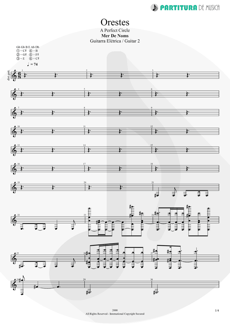 Partitura de musica de Guitarra Elétrica - Orestes | A Perfect Circle | Mer de Noms 2000 - pag 1