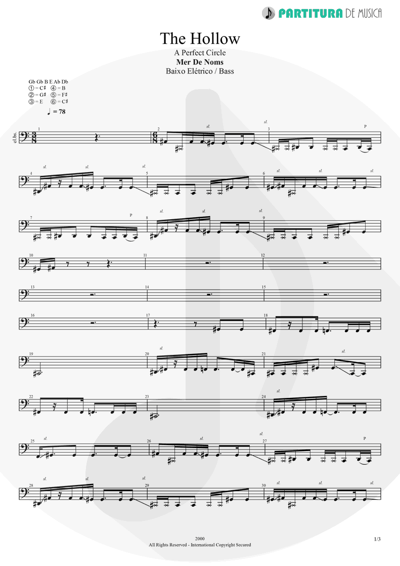 Partitura de musica de Baixo Elétrico - The Hollow | A Perfect Circle | Mer de Noms 2000 - pag 1