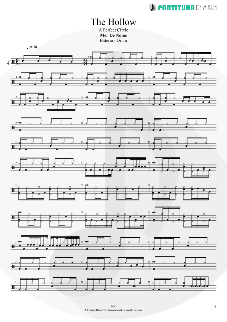 Partitura de musica de Bateria - The Hollow | A Perfect Circle | Mer de Noms 2000 - pag 1