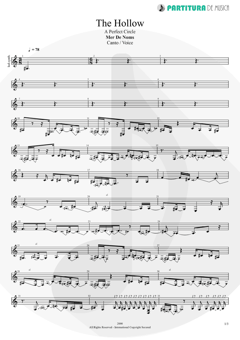 Partitura de musica de Canto - The Hollow | A Perfect Circle | Mer de Noms 2000 - pag 1