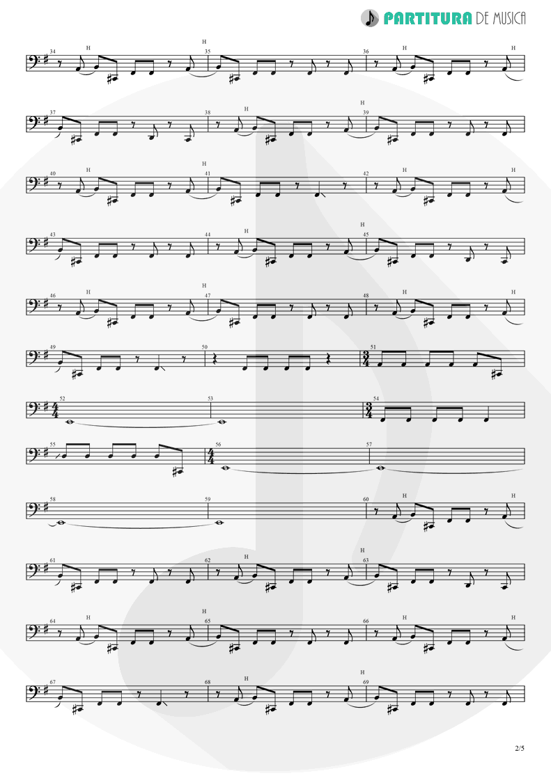 Partitura de musica de Baixo Elétrico - Thinking Of You | A Perfect Circle | Mer de Noms 2000 - pag 2