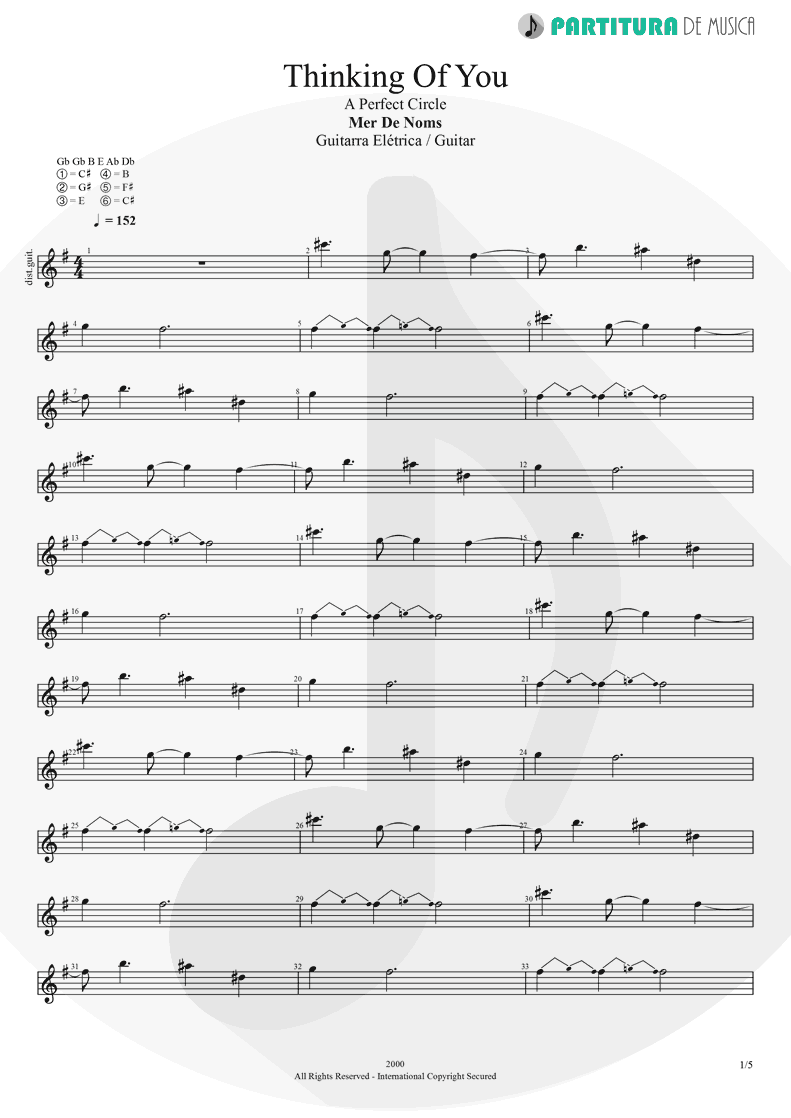 Partitura de musica de Guitarra Elétrica - Thinking Of You | A Perfect Circle | Mer de Noms 2000 - pag 1