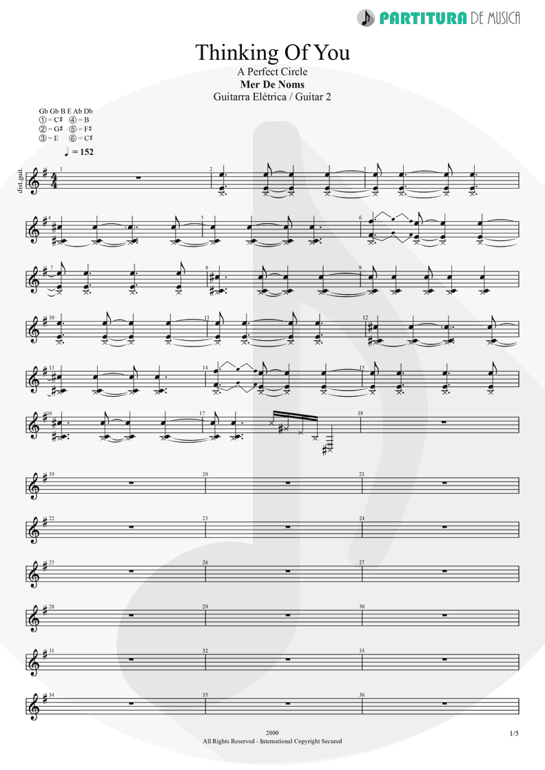 Partitura de musica de Guitarra Elétrica - Thinking Of You | A Perfect Circle | Mer de Noms 2000 - pag 1