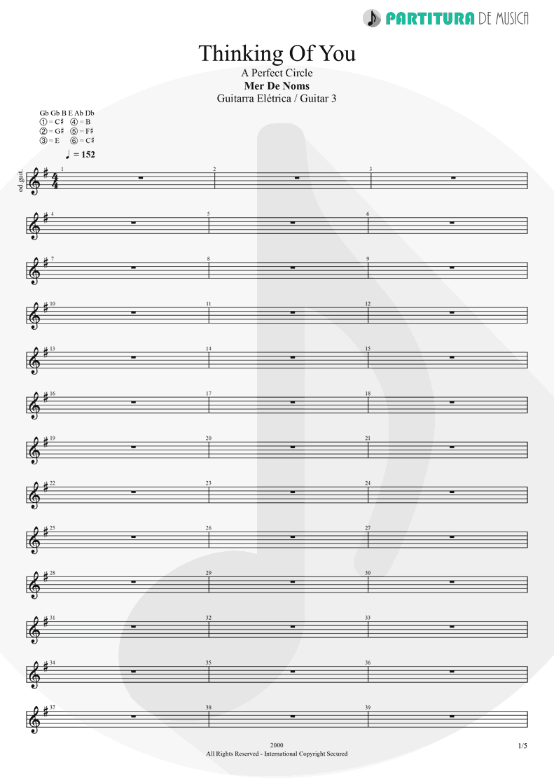 Partitura de musica de Guitarra Elétrica - Thinking Of You | A Perfect Circle | Mer de Noms 2000 - pag 1