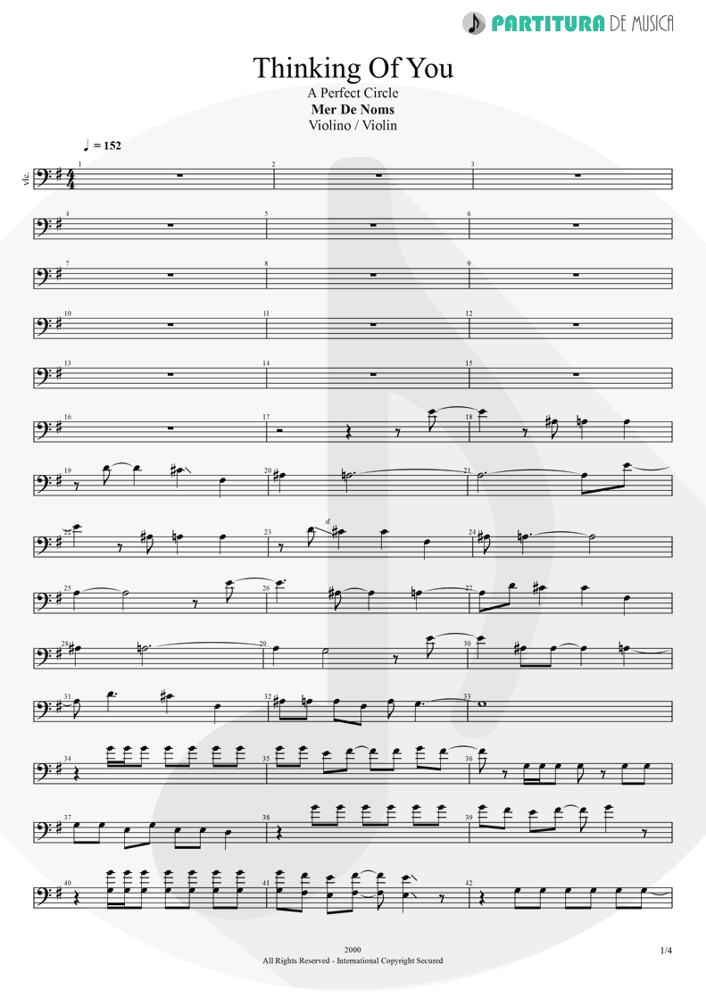 Partitura de musica de Violino - Thinking Of You | A Perfect Circle | Mer de Noms 2000 - pag 1