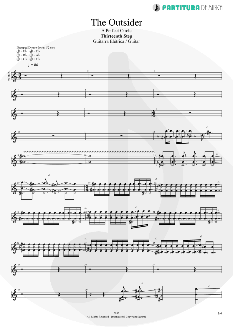 Partitura de musica de Guitarra Elétrica - The Outsider | A Perfect Circle | Thirteenth Step 2003 - pag 1