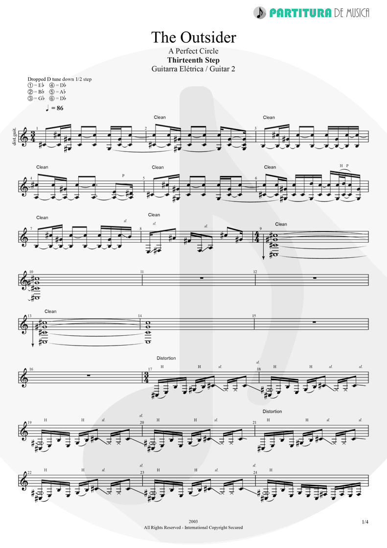 Partitura de musica de Guitarra Elétrica - The Outsider | A Perfect Circle | Thirteenth Step 2003 - pag 1