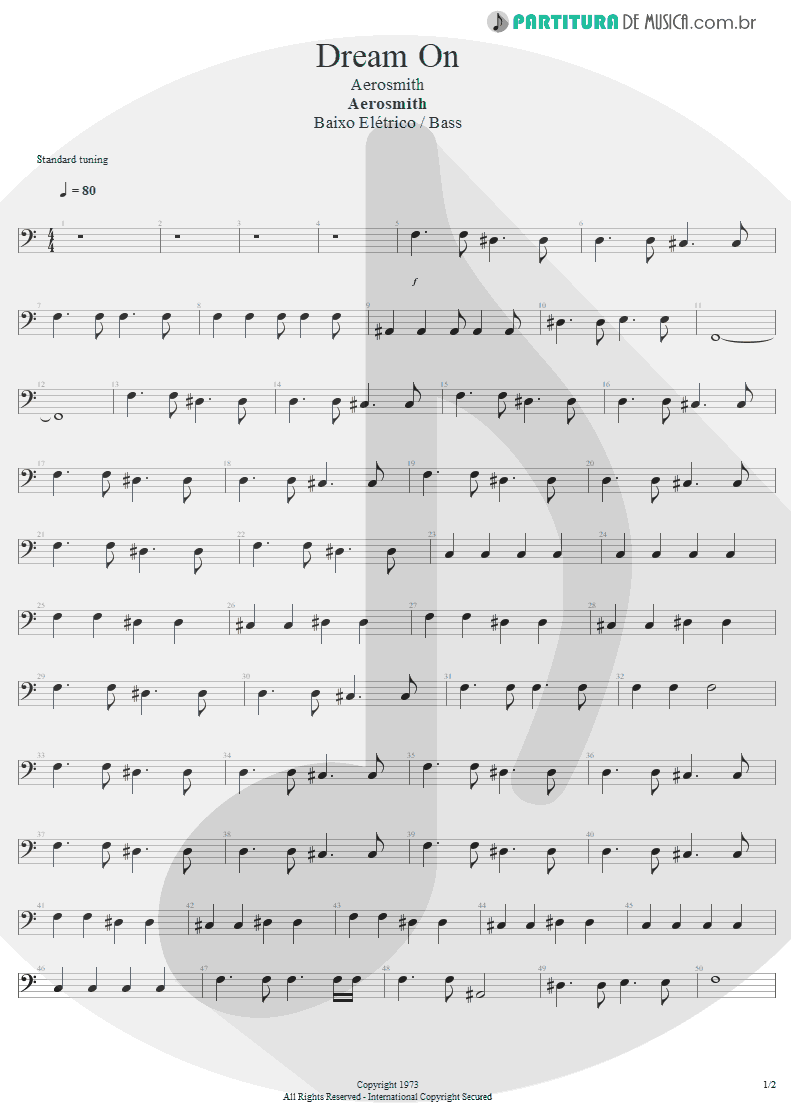 Partitura de musica de Baixo Elétrico - Dream On | Aerosmith | Aerosmith 1973 - pag 1