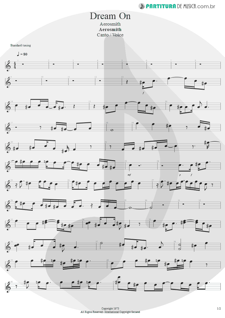 Partitura de musica de Canto - Dream On | Aerosmith | Aerosmith 1973 - pag 1