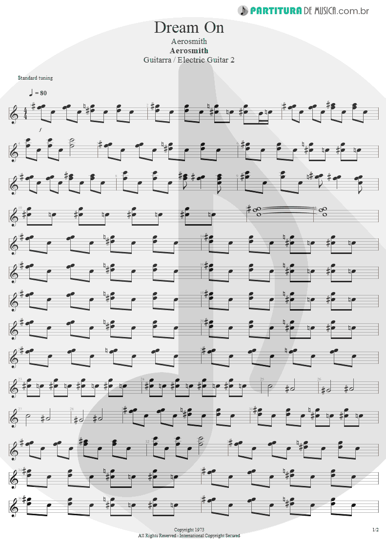 Partitura de musica de Guitarra Elétrica - Dream On | Aerosmith | Aerosmith 1973 - pag 1