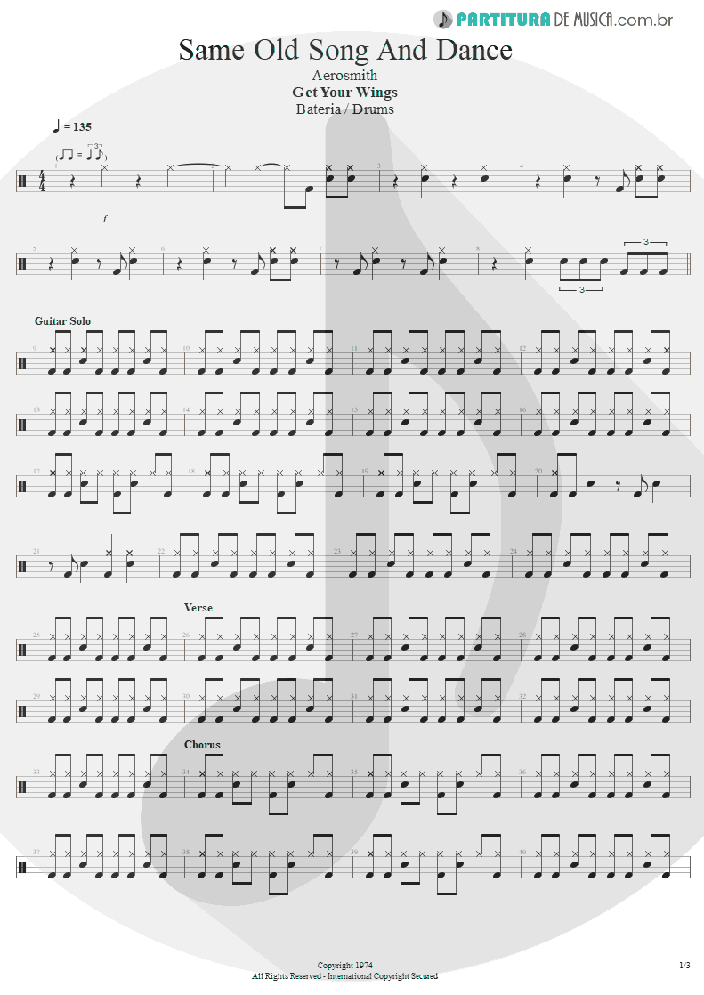 Partitura de musica de Bateria - Same Old Song And Dance | Aerosmith | Get Your Wings 1974 - pag 1