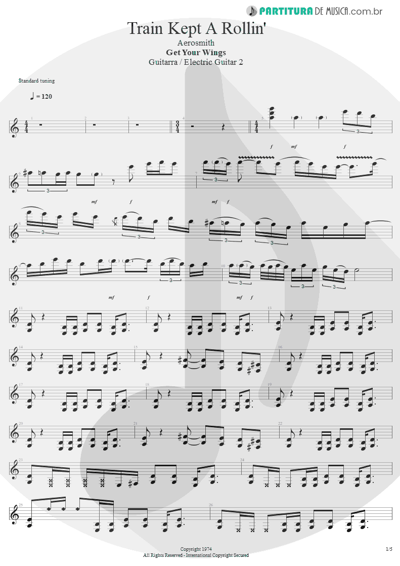 Partitura de musica de Guitarra Elétrica - Train Kept A Rollin' | Aerosmith | Get Your Wings 1974 - pag 1