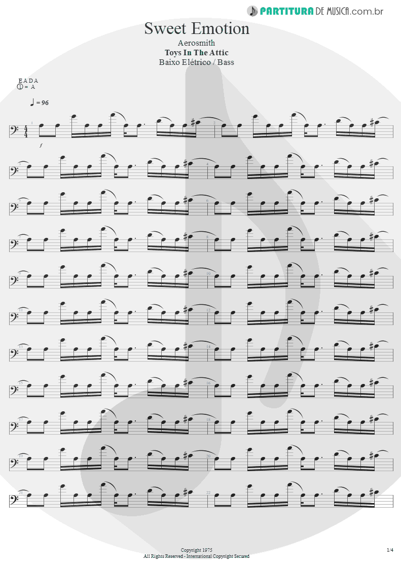 Partitura de musica de Baixo Elétrico - Sweet Emotion | Aerosmith | Toys In The Attic 1975 - pag 1