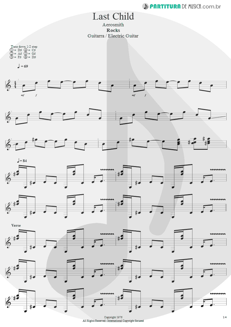 Partitura de musica de Guitarra Elétrica - Last Child | Aerosmith | Rocks 1976 - pag 1