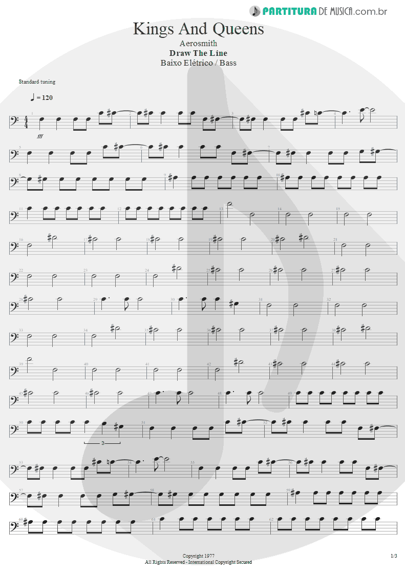 Partitura de musica de Baixo Elétrico - Kings and Queens | Aerosmith | Draw the Line 1977 - pag 1