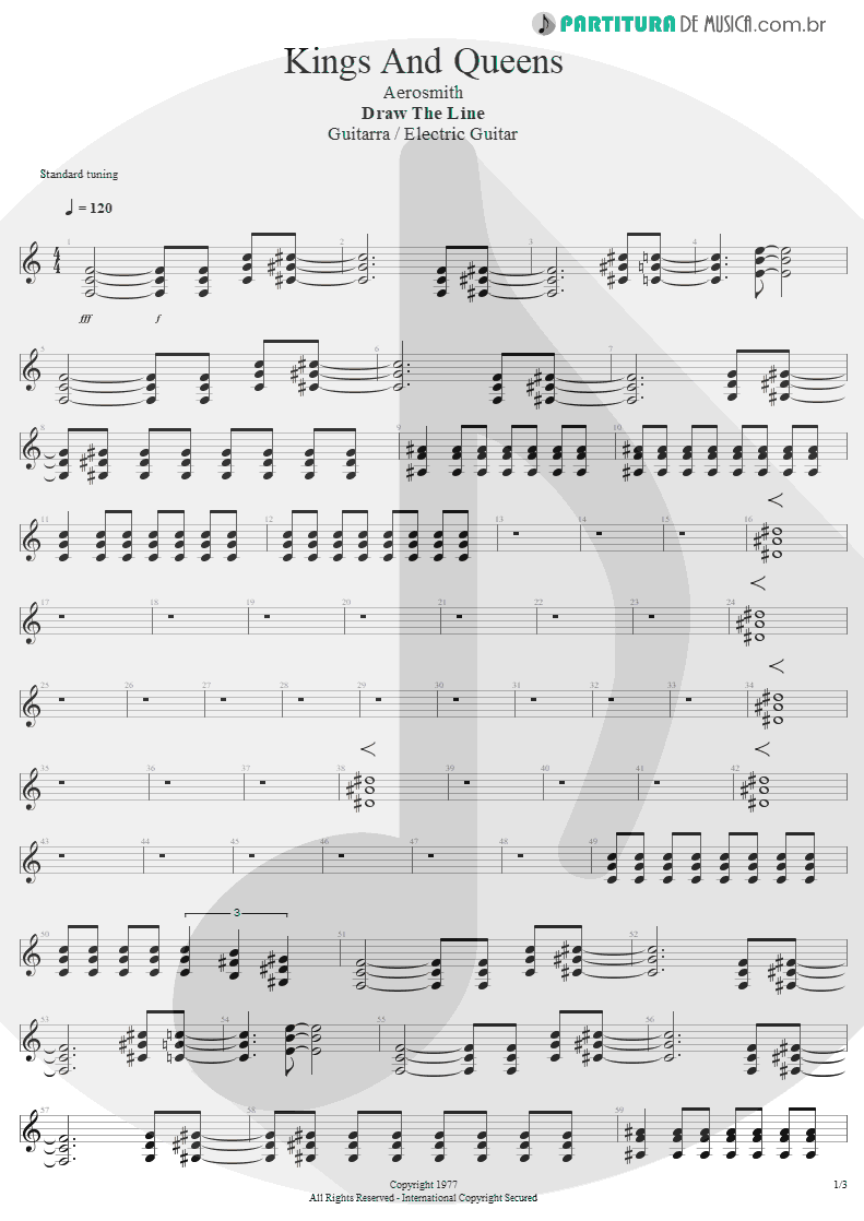 Partitura de musica de Guitarra Elétrica - Kings and Queens | Aerosmith | Draw the Line 1977 - pag 1