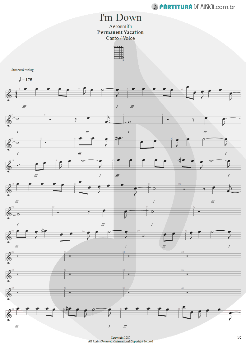 Partitura de musica de Canto - I'm Down | Aerosmith | Permanent Vacation 1987 - pag 1