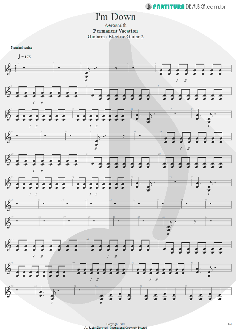 Partitura de musica de Guitarra Elétrica - I'm Down | Aerosmith | Permanent Vacation 1987 - pag 1