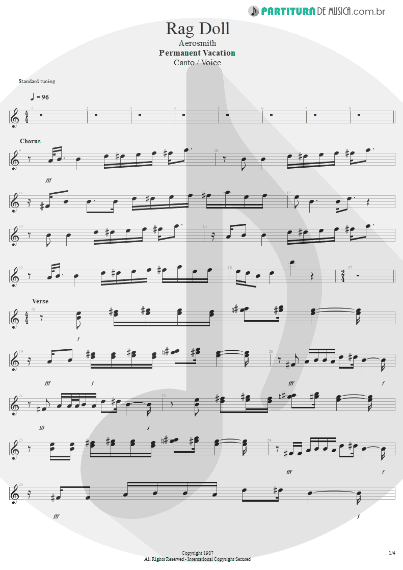 Partitura de musica de Canto - Rag Doll | Aerosmith | Permanent Vacation 1987 - pag 1