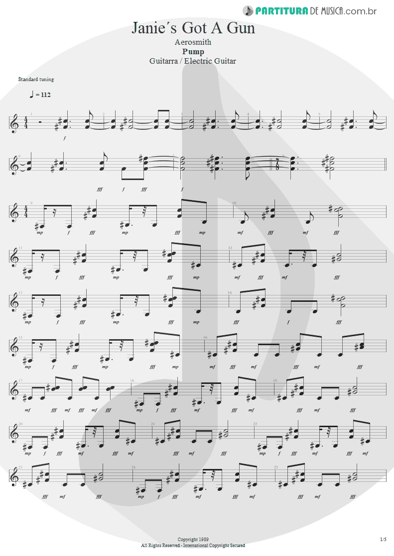 Partitura de musica de Guitarra Elétrica - Water Song - Janie's Got A Gun | Aerosmith | Pump 1989 - pag 1