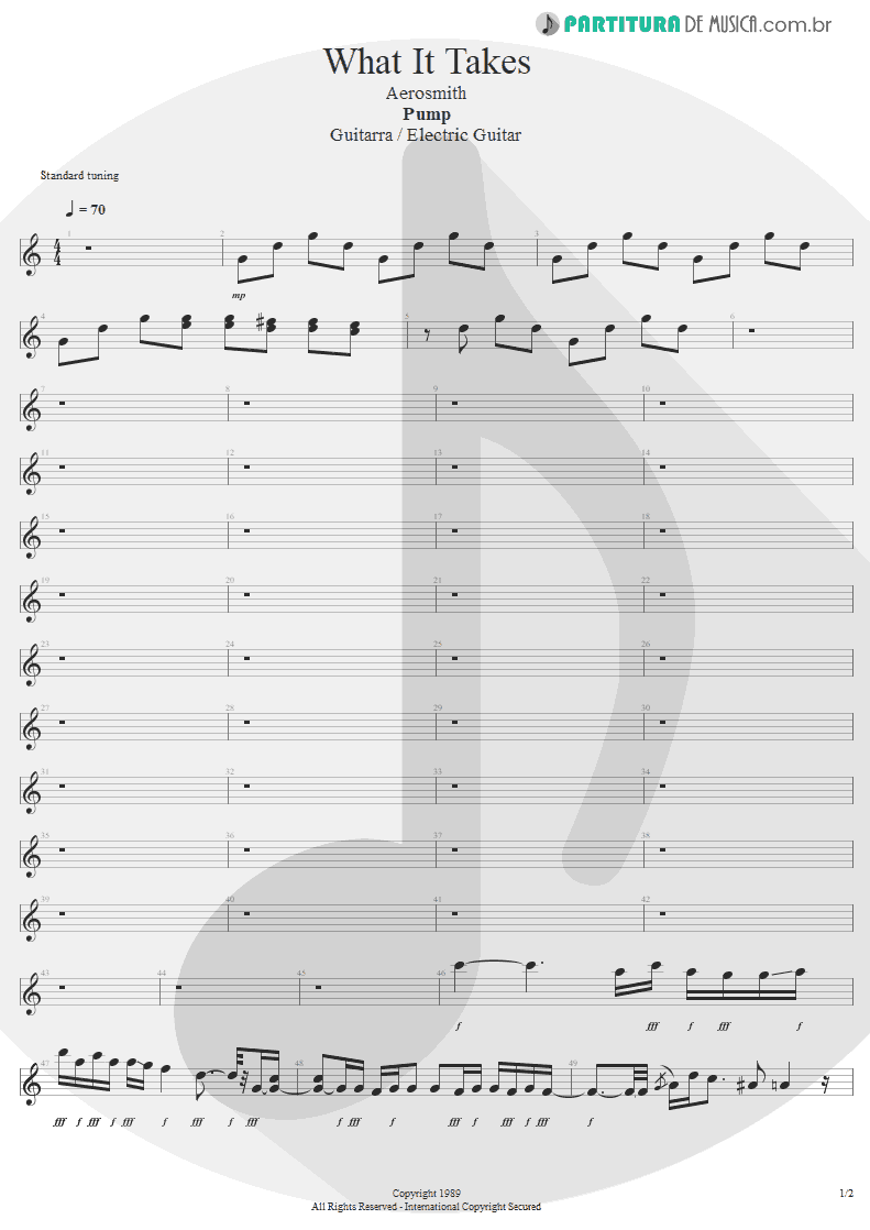 Partitura de musica de Guitarra Elétrica - What It Takes | Aerosmith | Pump 1989 - pag 1