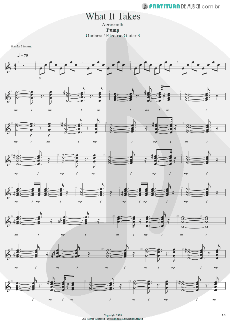 Partitura de musica de Guitarra Elétrica - What It Takes | Aerosmith | Pump 1989 - pag 1