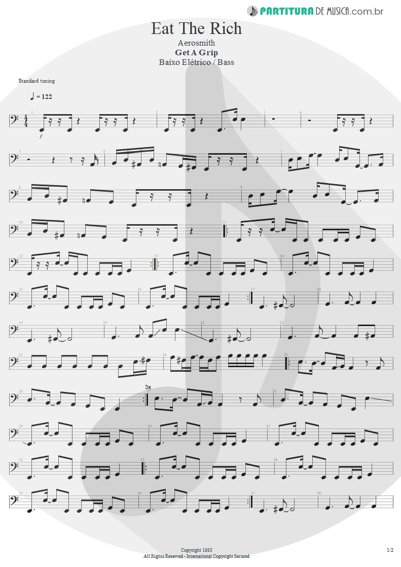 Partitura de musica de Baixo Elétrico - Eat The Rich | Aerosmith | Get A Grip 1993 - pag 1