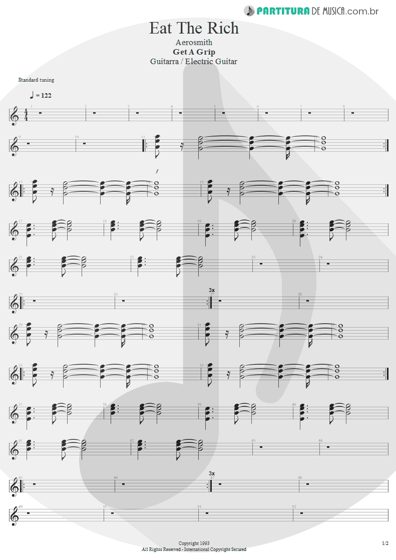 Partitura de musica de Guitarra Elétrica - Eat The Rich | Aerosmith | Get A Grip 1993 - pag 1