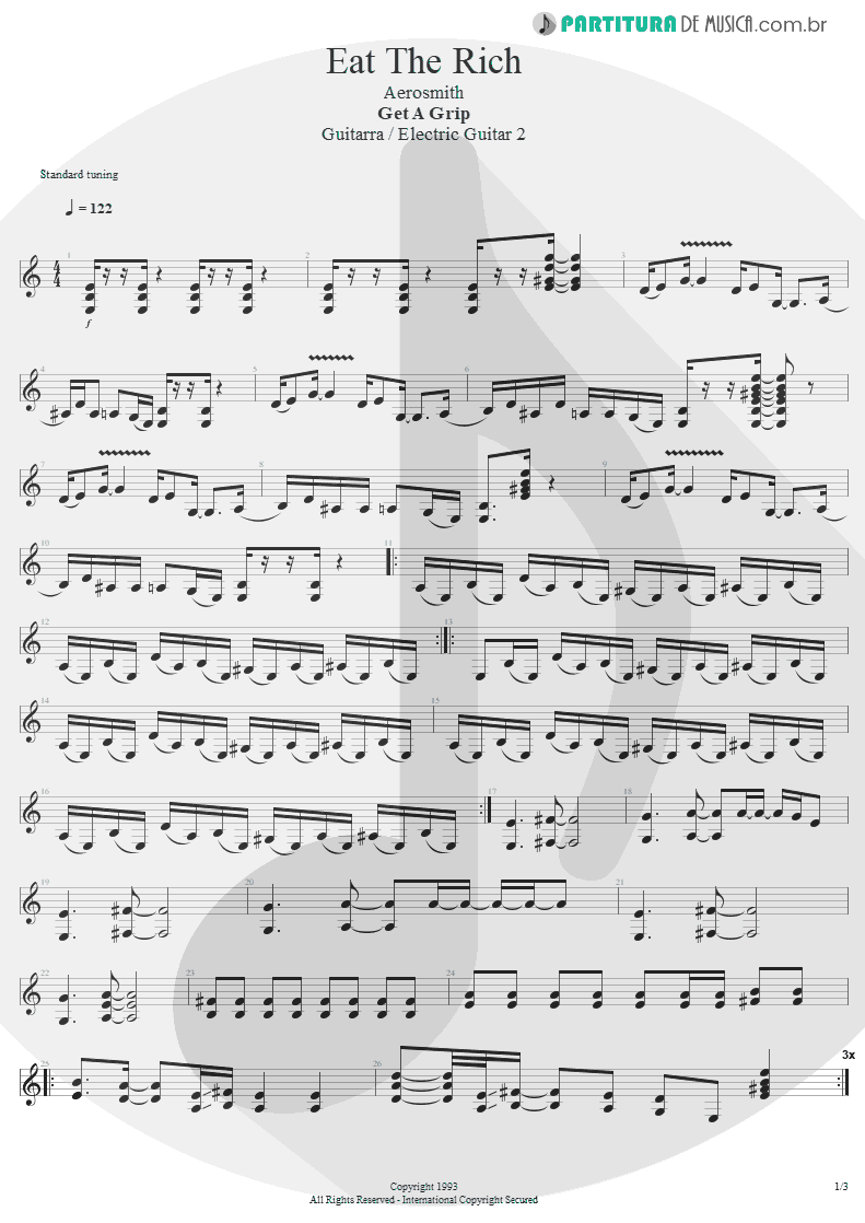 Partitura de musica de Guitarra Elétrica - Eat The Rich | Aerosmith | Get A Grip 1993 - pag 1