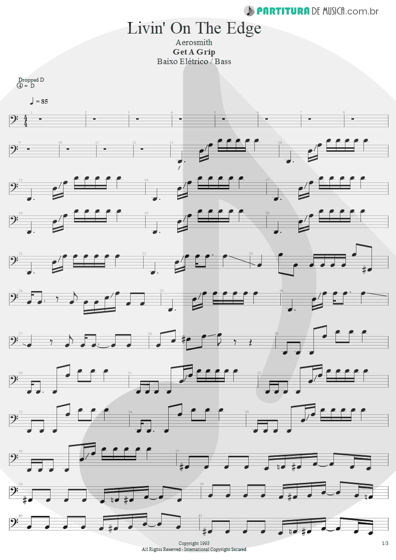 Partitura de musica de Baixo Elétrico - Livin' On The Edge | Aerosmith | Get A Grip 1993 - pag 1