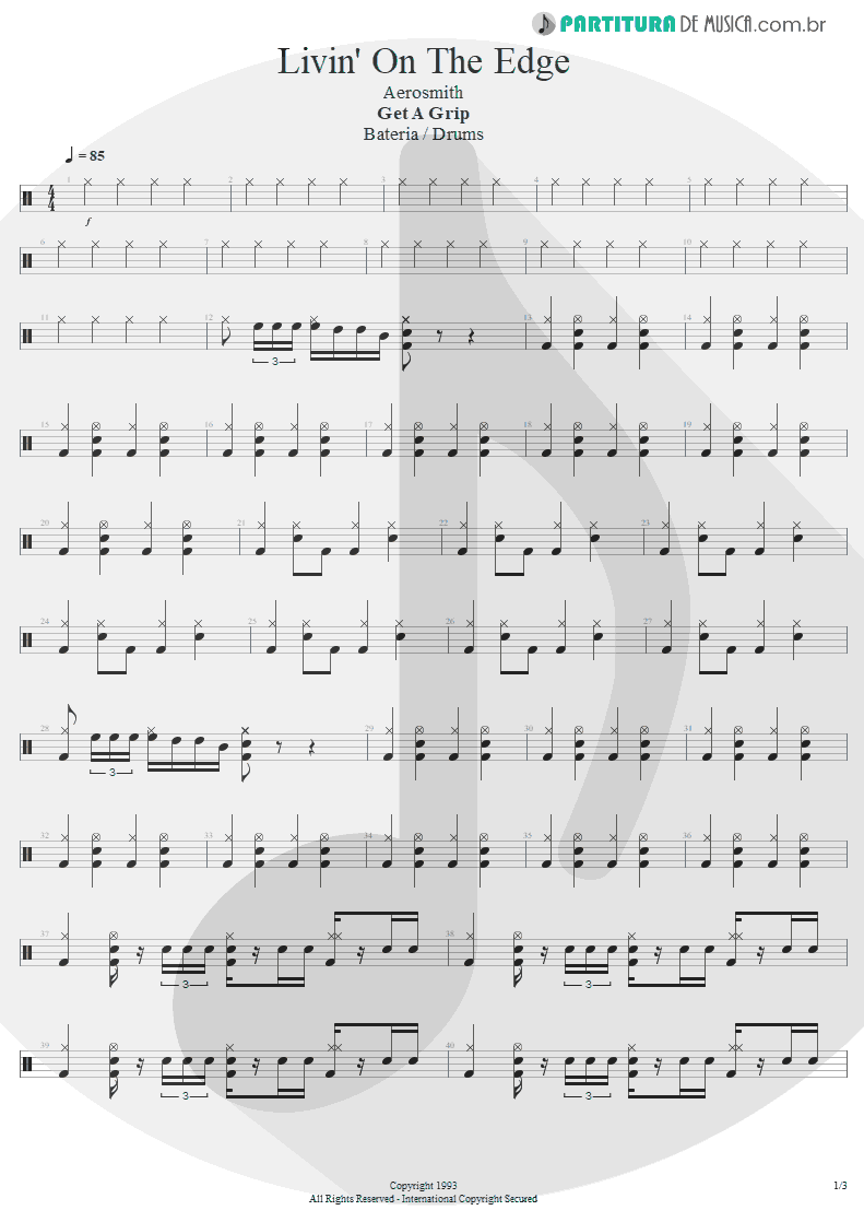 Partitura de musica de Bateria - Livin' On The Edge | Aerosmith | Get A Grip 1993 - pag 1