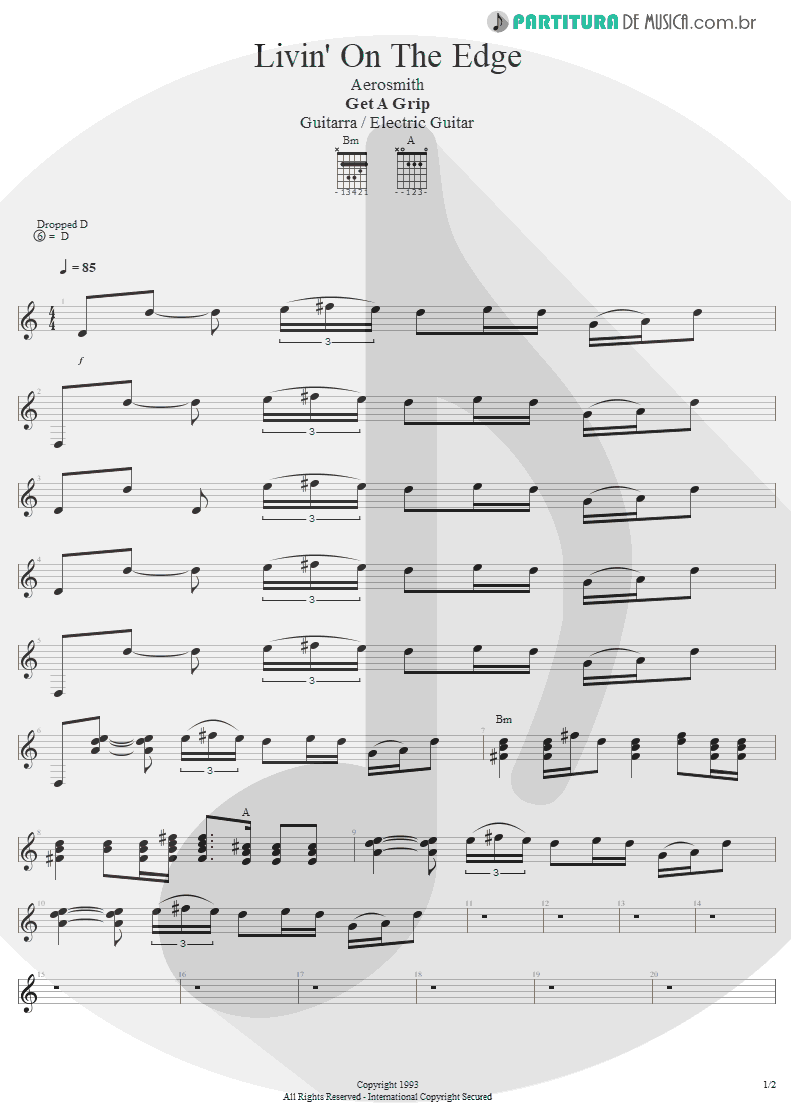 Partitura de musica de Guitarra Elétrica - Livin' On The Edge | Aerosmith | Get A Grip 1993 - pag 1