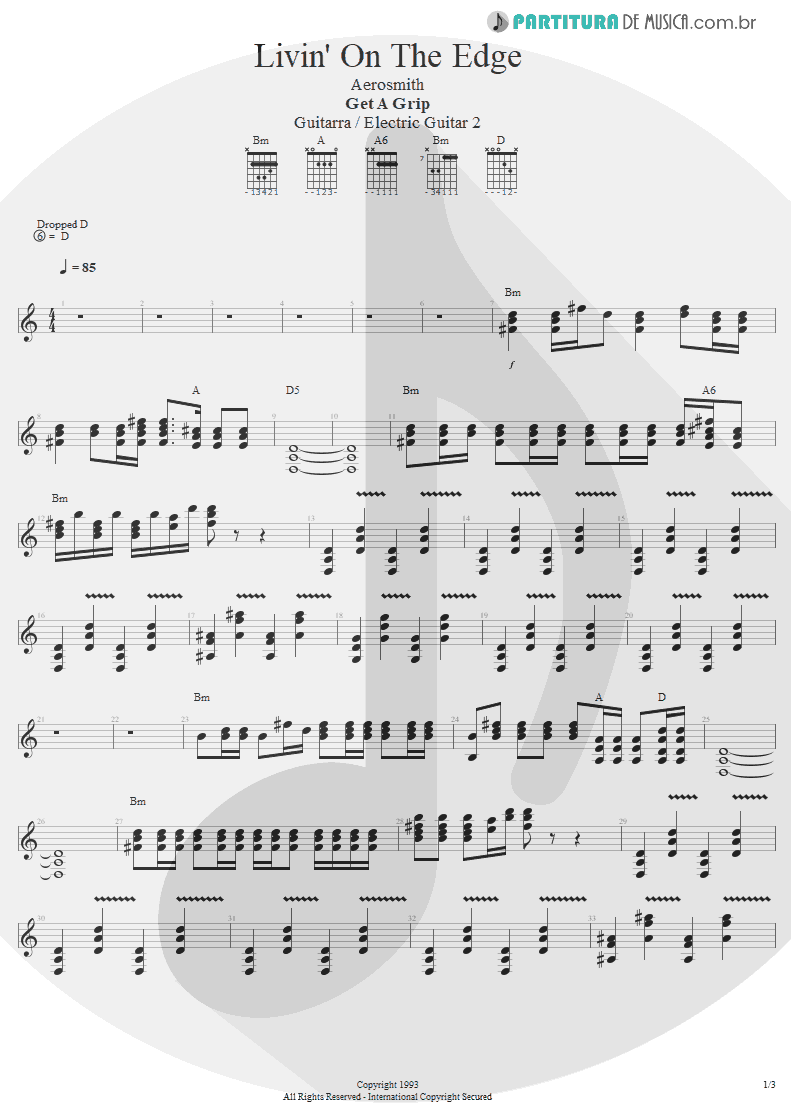 Partitura de musica de Guitarra Elétrica - Livin' On The Edge | Aerosmith | Get A Grip 1993 - pag 1