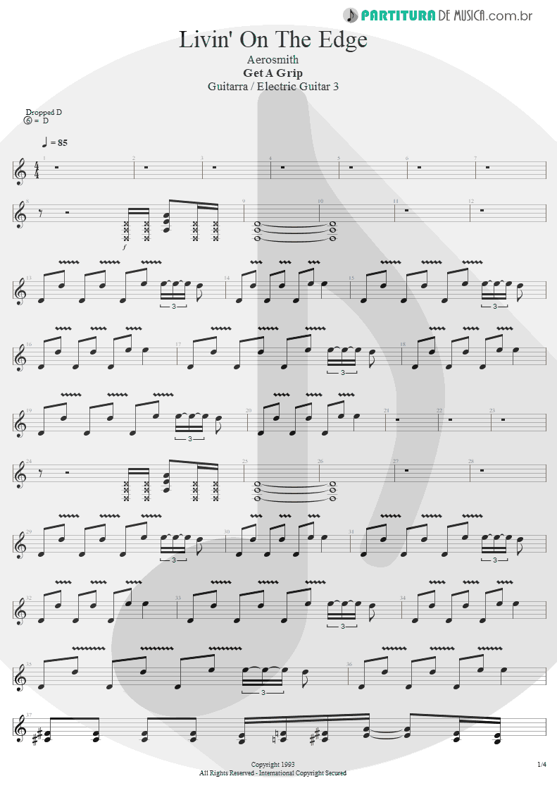 Partitura de musica de Guitarra Elétrica - Livin' On The Edge | Aerosmith | Get A Grip 1993 - pag 1