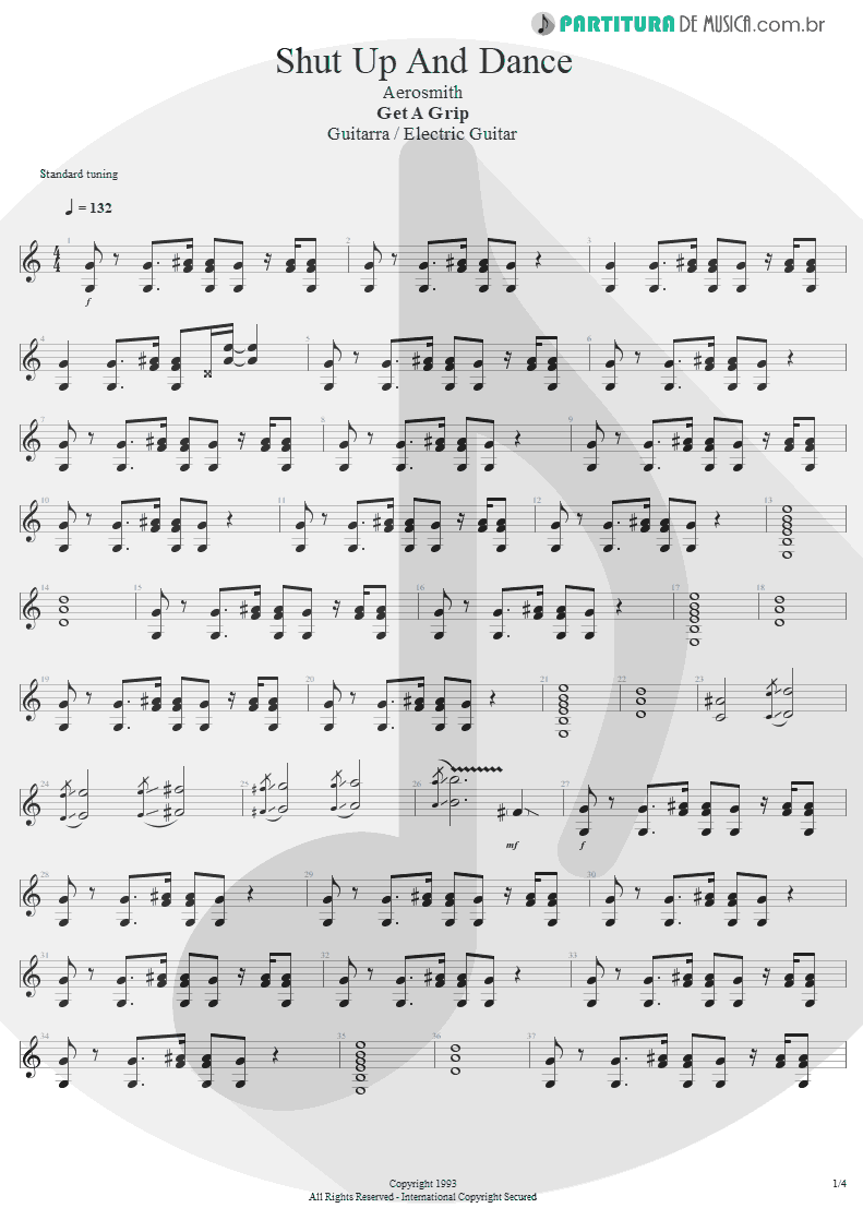 Partitura de musica de Guitarra Elétrica - Shut Up And Dance | Aerosmith | Get A Grip 1993 - pag 1