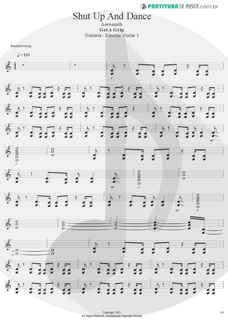 Partitura de musica de Guitarra Elétrica - Shut Up And Dance | Aerosmith | Get A Grip 1993 - pag 1